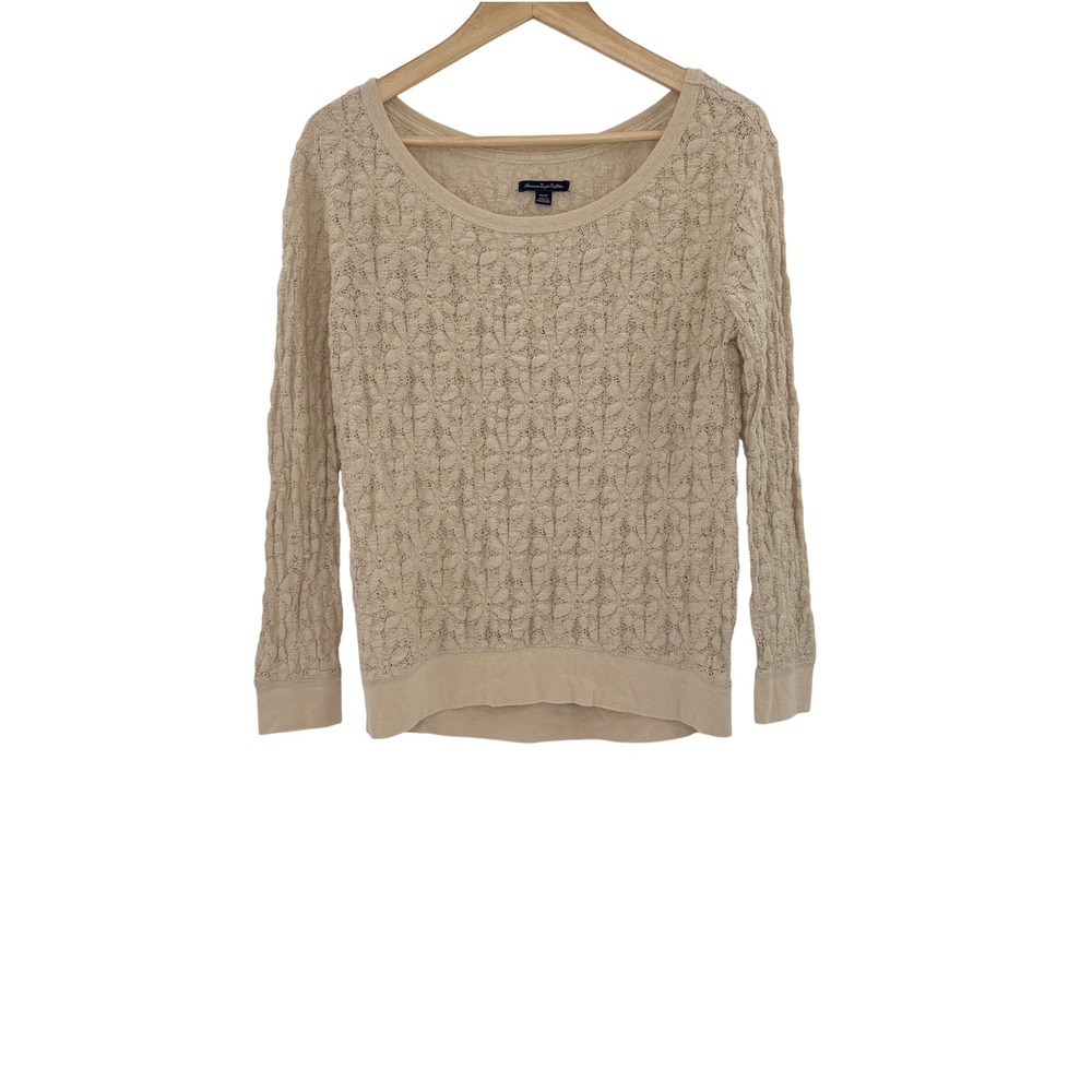 American Eagle Outfitters Beige Cable Knit Lace Long Sleeve Sweater Top XS‎